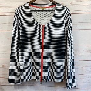 Bandolera. Cotton Striped Scoop Neck Zip Up.